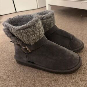 lukka Gray Knit-Cuff Ankle Boots with Buckle